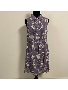 Vasna Dress Women Size Large Lavendar Floral Embroidered Linen blend Dress
